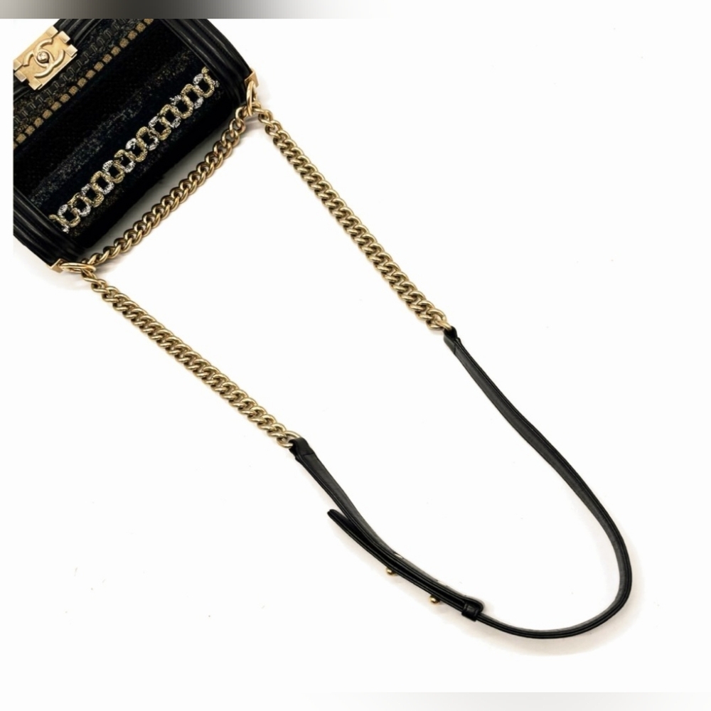 Chanel Black Lambskin Metallic Tweed Embroidered Medium Boy Bag - Picture 8 of 14